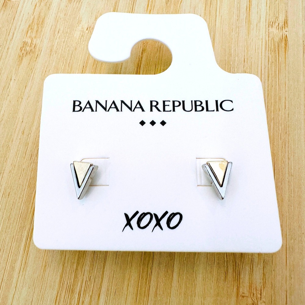 Banana Republic Geometric Triangle Stud Earrings Silver Gold Tone -  New